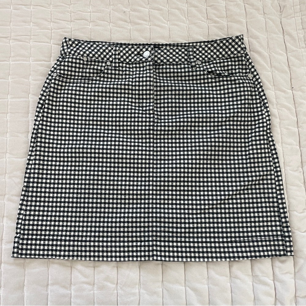 Talbots Gingham A-line Cotton Denim Skirt black mid rise size 12P